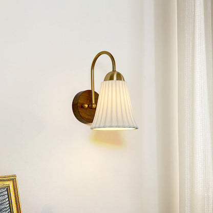 Conical Ceramic Rubberwood Iron 1-Light Wall Sconce Lamp