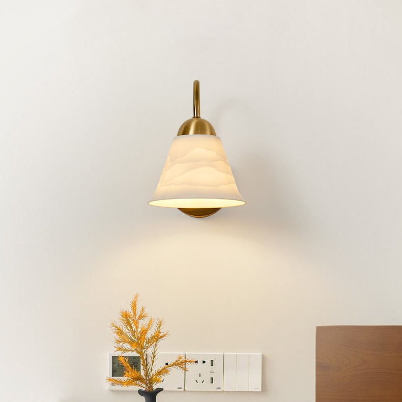 Conical Ceramic Rubberwood Iron 1-Light Wall Sconce Lamp