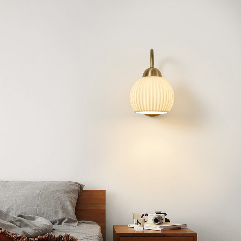 Conical Ceramic Rubberwood Iron 1-Light Wall Sconce Lamp