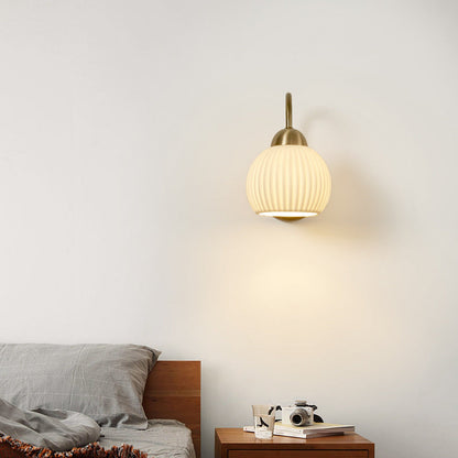 Conical Ceramic Rubberwood Iron 1-Light Wall Sconce Lamp