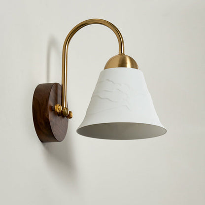 Conical Ceramic Rubberwood Iron 1-Light Wall Sconce Lamp