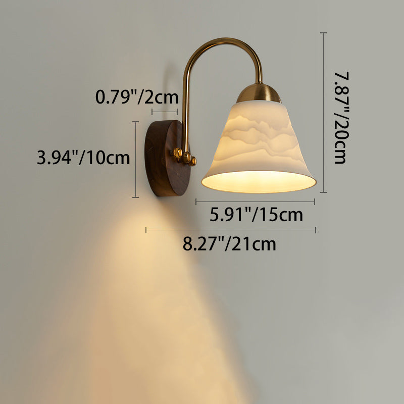 Conical Ceramic Rubberwood Iron 1-Light Wall Sconce Lamp