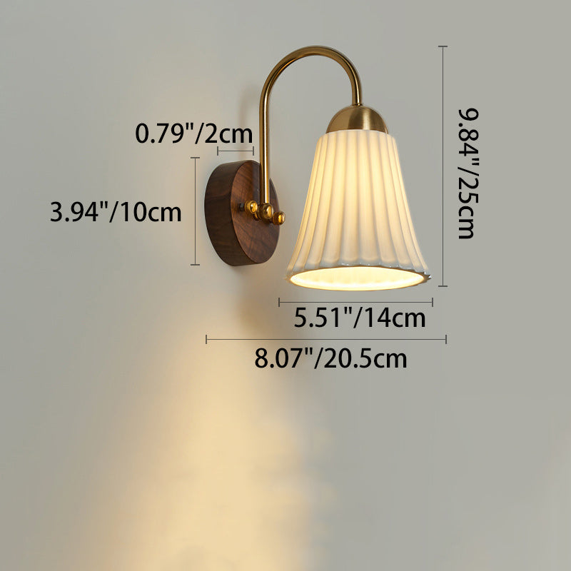 Conical Ceramic Rubberwood Iron 1-Light Wall Sconce Lamp