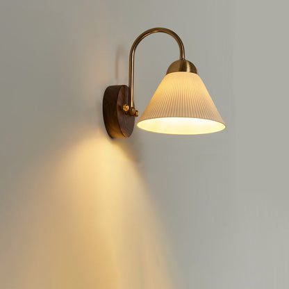 Conical Ceramic Rubberwood Iron 1-Light Wall Sconce Lamp