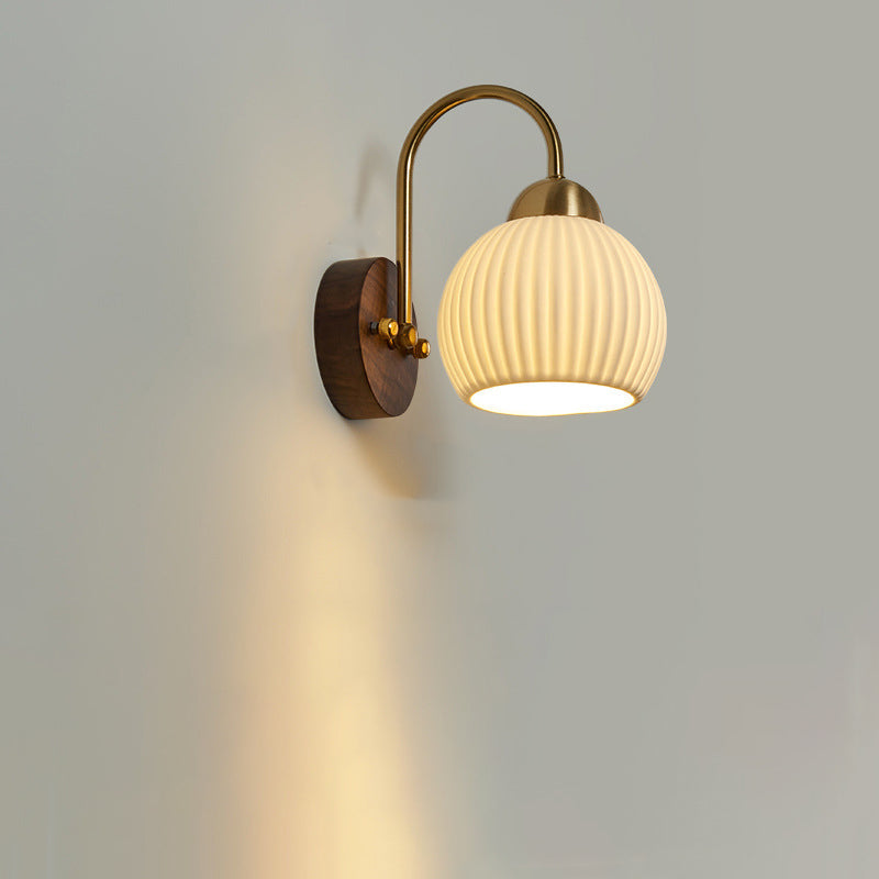 Conical Ceramic Rubberwood Iron 1-Light Wall Sconce Lamp
