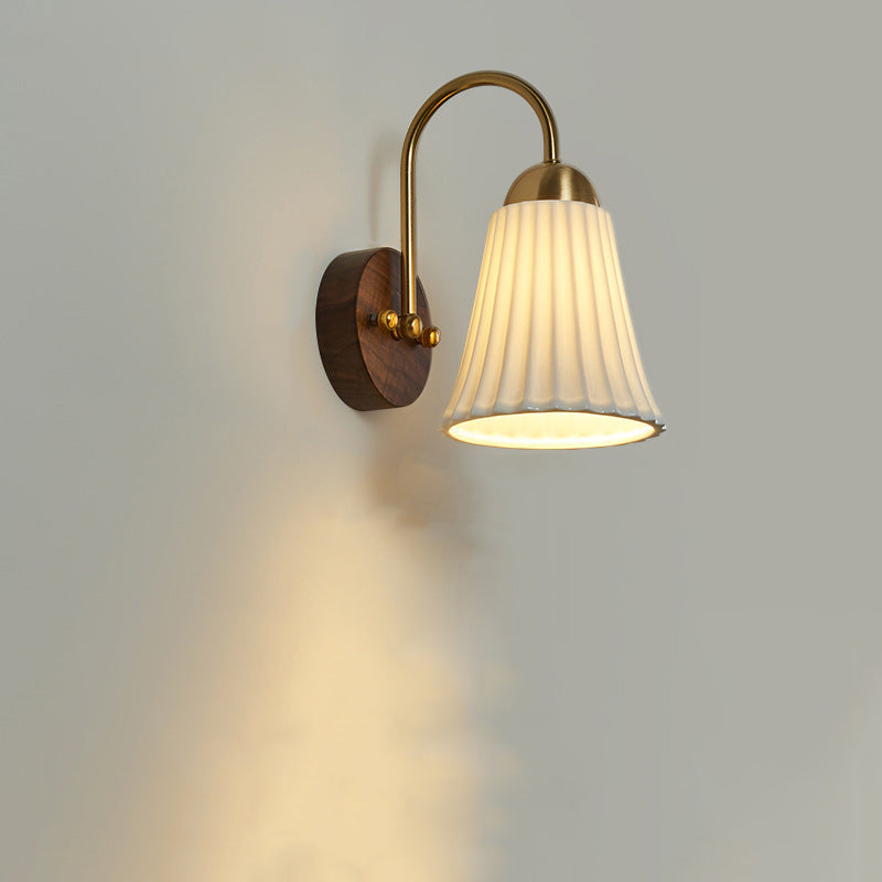 Conical Ceramic Rubberwood Iron 1-Light Wall Sconce Lamp