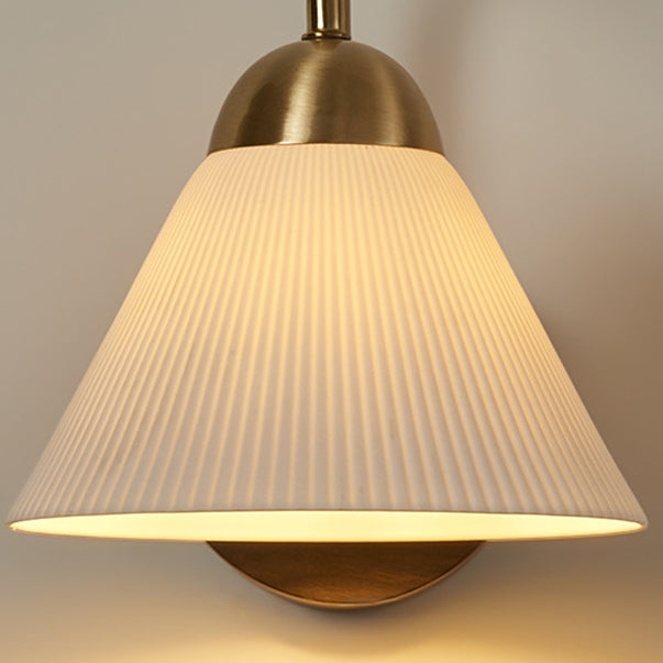 Conical Ceramic Rubberwood Iron 1-Light Wall Sconce Lamp