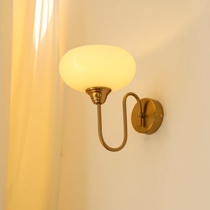 French Curved Round Glass Iron 1-Light Wall Sconce Lamp