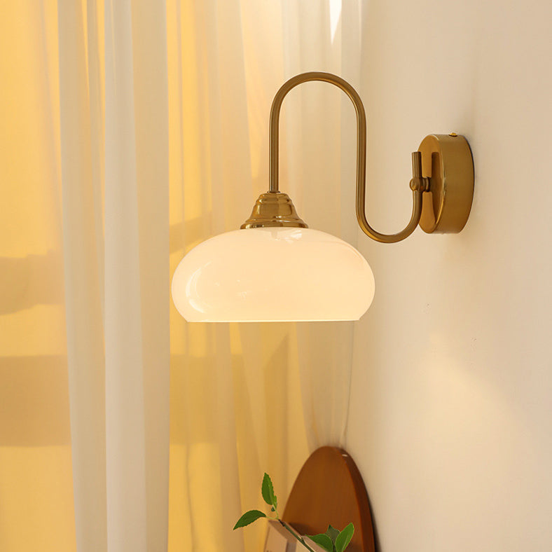 French Curved Round Glass Iron 1-Light Wall Sconce Lamp