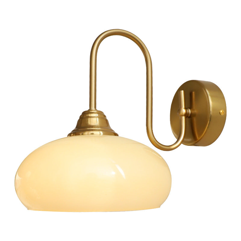 French Curved Round Glass Iron 1-Light Wall Sconce Lamp