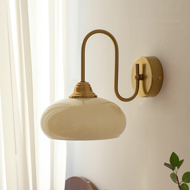 French Curved Round Glass Iron 1-Light Wall Sconce Lamp