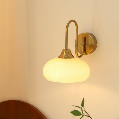 French Curved Round Glass Iron 1-Light Wall Sconce Lamp