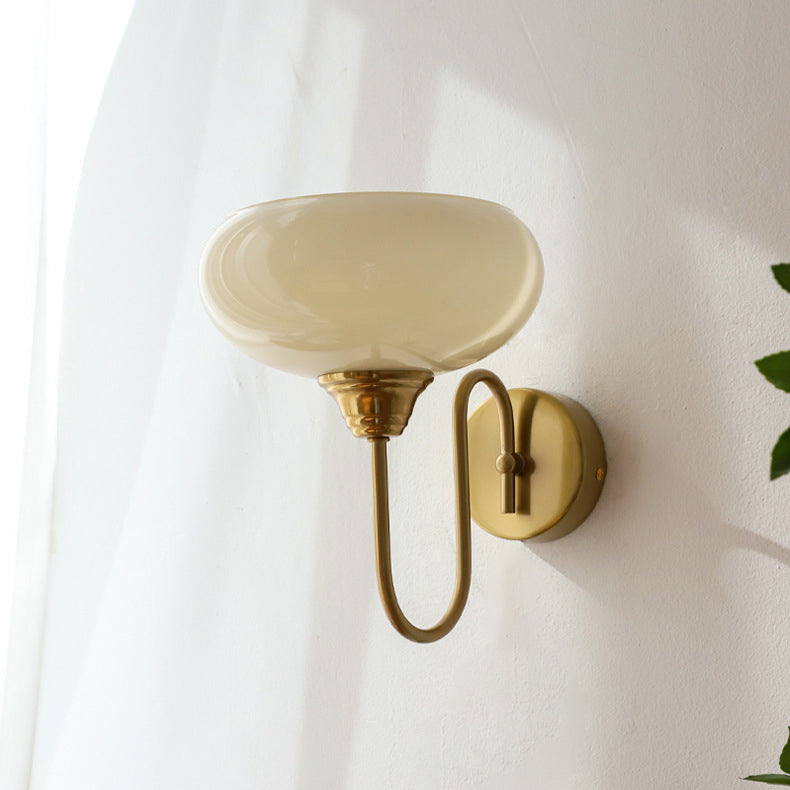 French Curved Round Glass Iron 1-Light Wall Sconce Lamp
