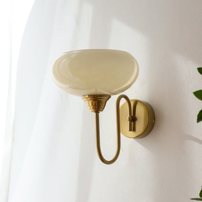 French Curved Round Glass Iron 1-Light Wall Sconce Lamp