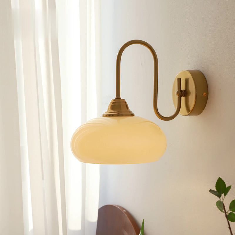 French Curved Round Glass Iron 1-Light Wall Sconce Lamp