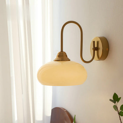 French Curved Round Glass Iron 1-Light Wall Sconce Lamp