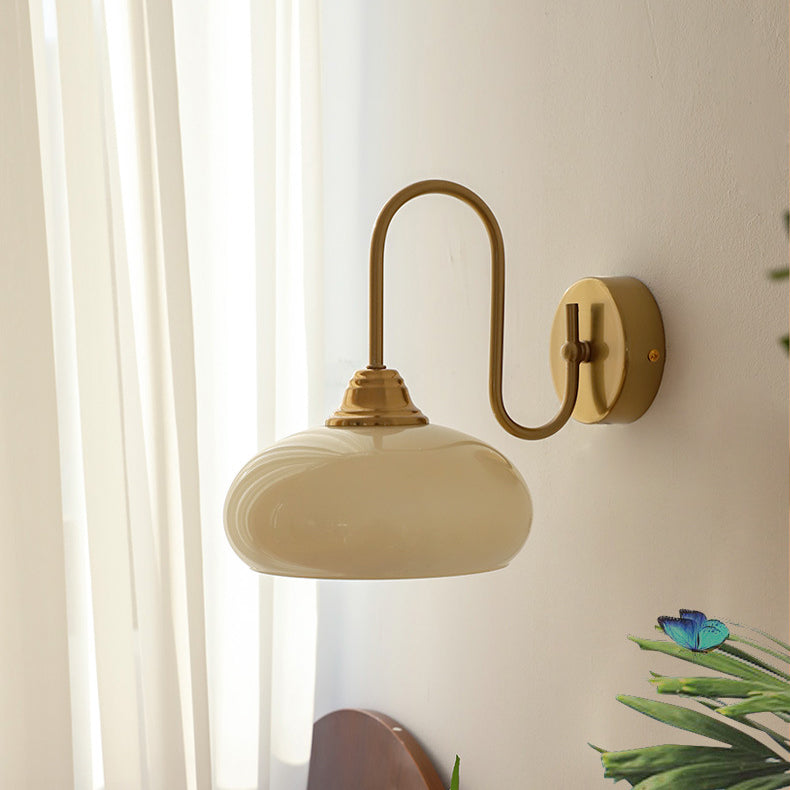 French Curved Round Glass Iron 1-Light Wall Sconce Lamp