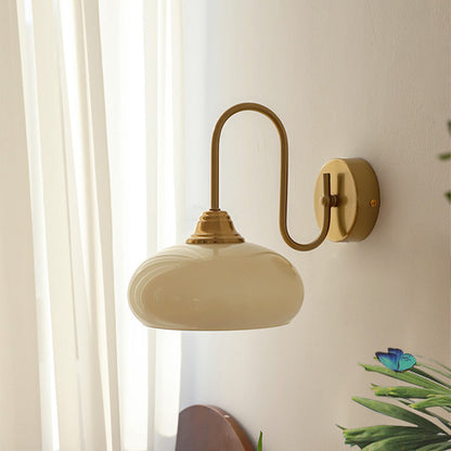 French Curved Round Glass Iron 1-Light Wall Sconce Lamp