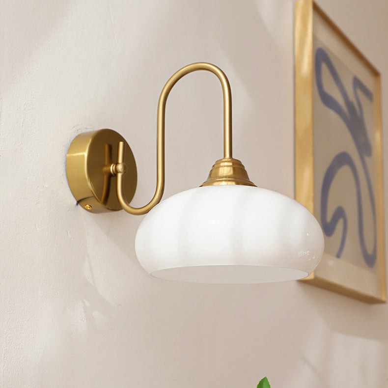 French Curved Round Glass Iron 1-Light Wall Sconce Lamp