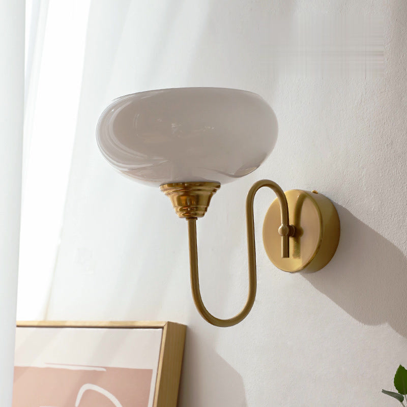 French Curved Round Glass Iron 1-Light Wall Sconce Lamp