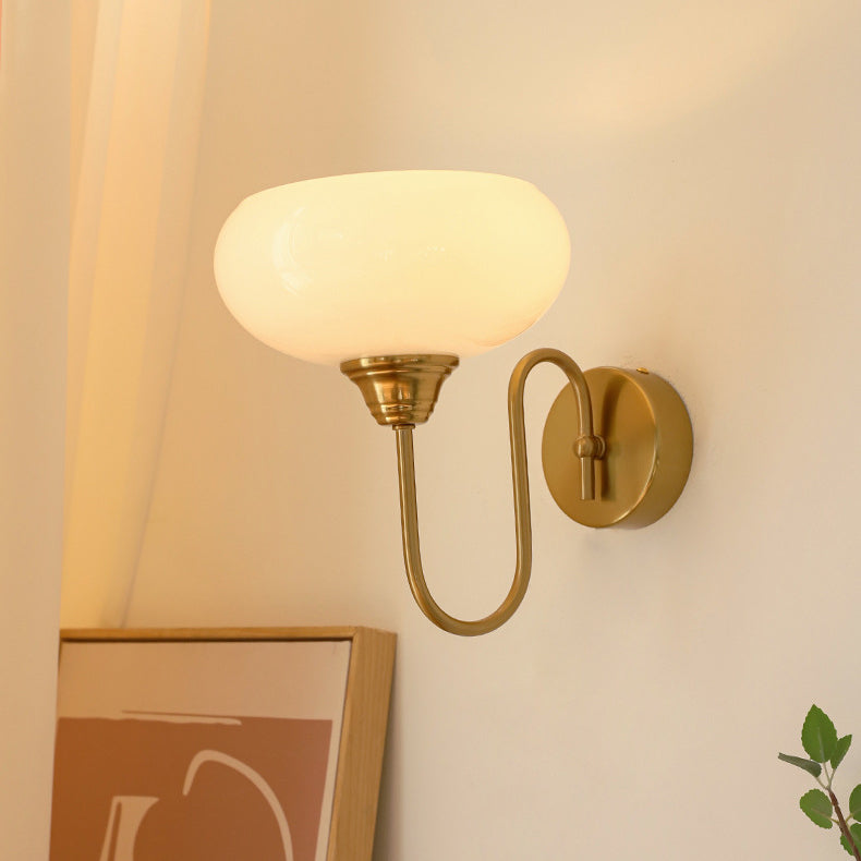 French Curved Round Glass Iron 1-Light Wall Sconce Lamp