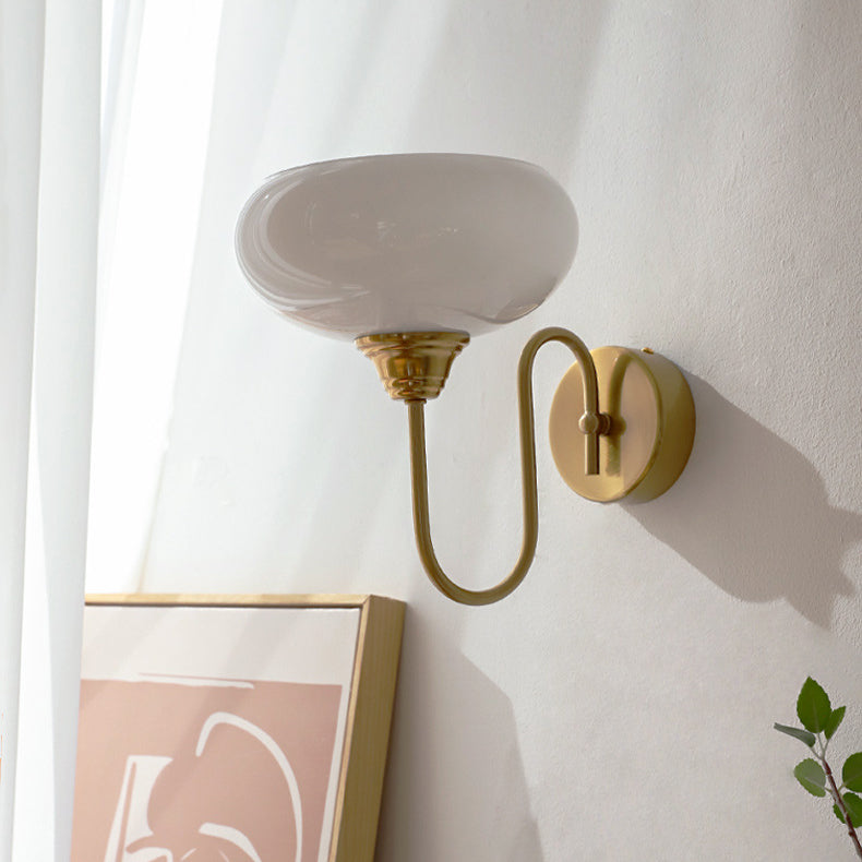 French Curved Round Glass Iron 1-Light Wall Sconce Lamp