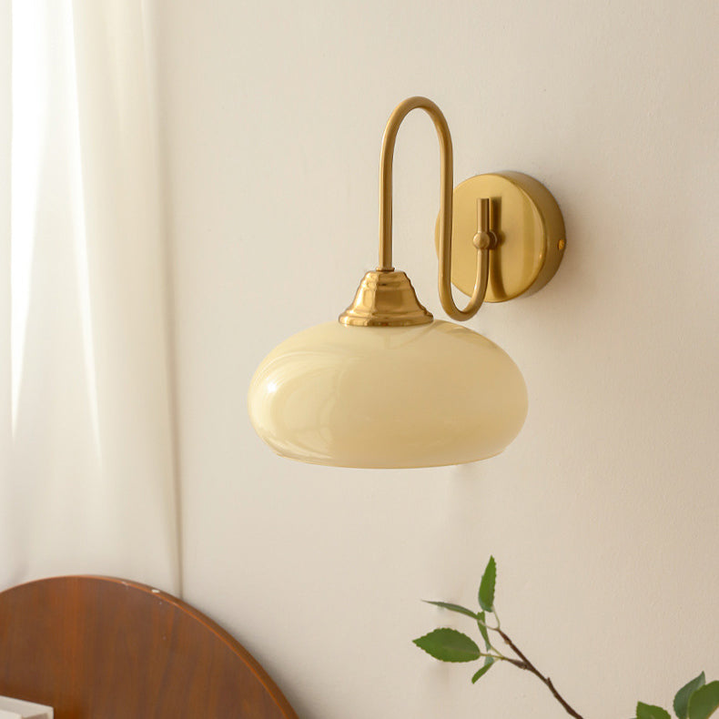 French Curved Round Glass Iron 1-Light Wall Sconce Lamp