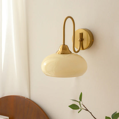 French Curved Round Glass Iron 1-Light Wall Sconce Lamp