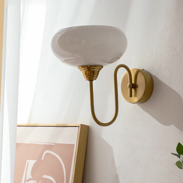 French Curved Round Glass Iron 1-Light Wall Sconce Lamp