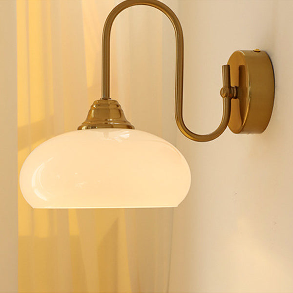 French Curved Round Glass Iron 1-Light Wall Sconce Lamp