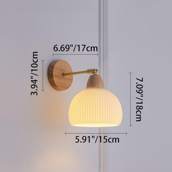 Japanese Cream Glass Wood Brass 1-Light Wall Sconce Lamp