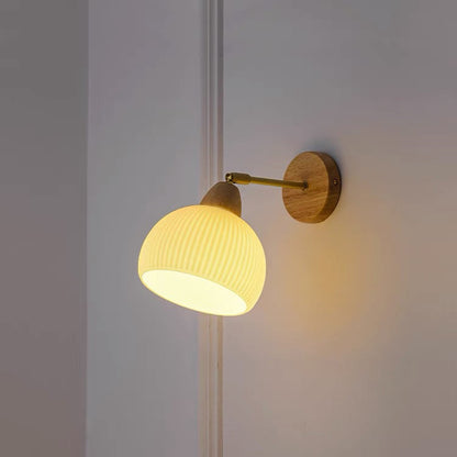 Japanese Cream Glass Wood Brass 1-Light Wall Sconce Lamp