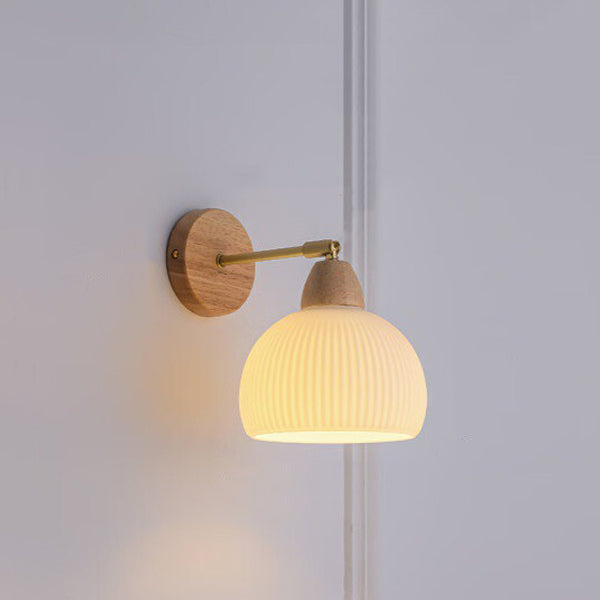 Japanese Cream Glass Wood Brass 1-Light Wall Sconce Lamp