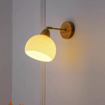 Japanese Cream Glass Wood Brass 1-Light Wall Sconce Lamp