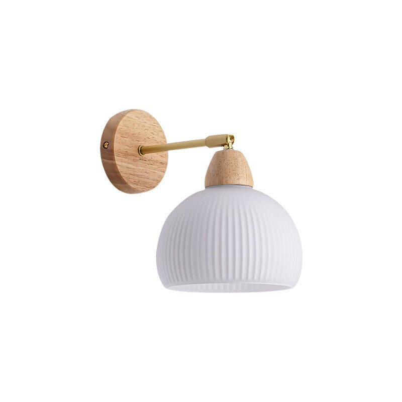 Japanese Cream Glass Wood Brass 1-Light Wall Sconce Lamp
