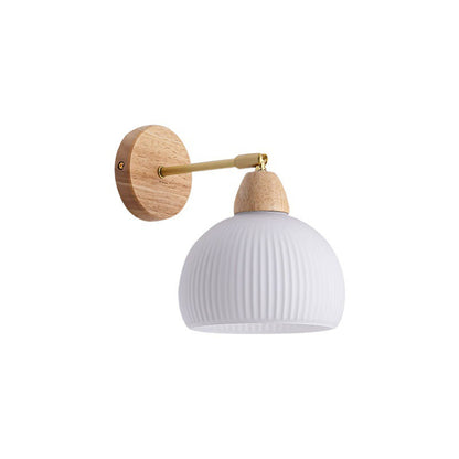 Japanese Cream Glass Wood Brass 1-Light Wall Sconce Lamp
