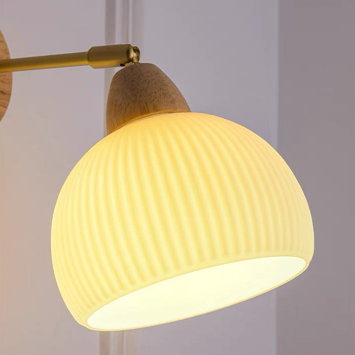 Japanese Cream Glass Wood Brass 1-Light Wall Sconce Lamp