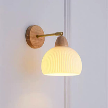 Japanese Cream Glass Wood Brass 1-Light Wall Sconce Lamp