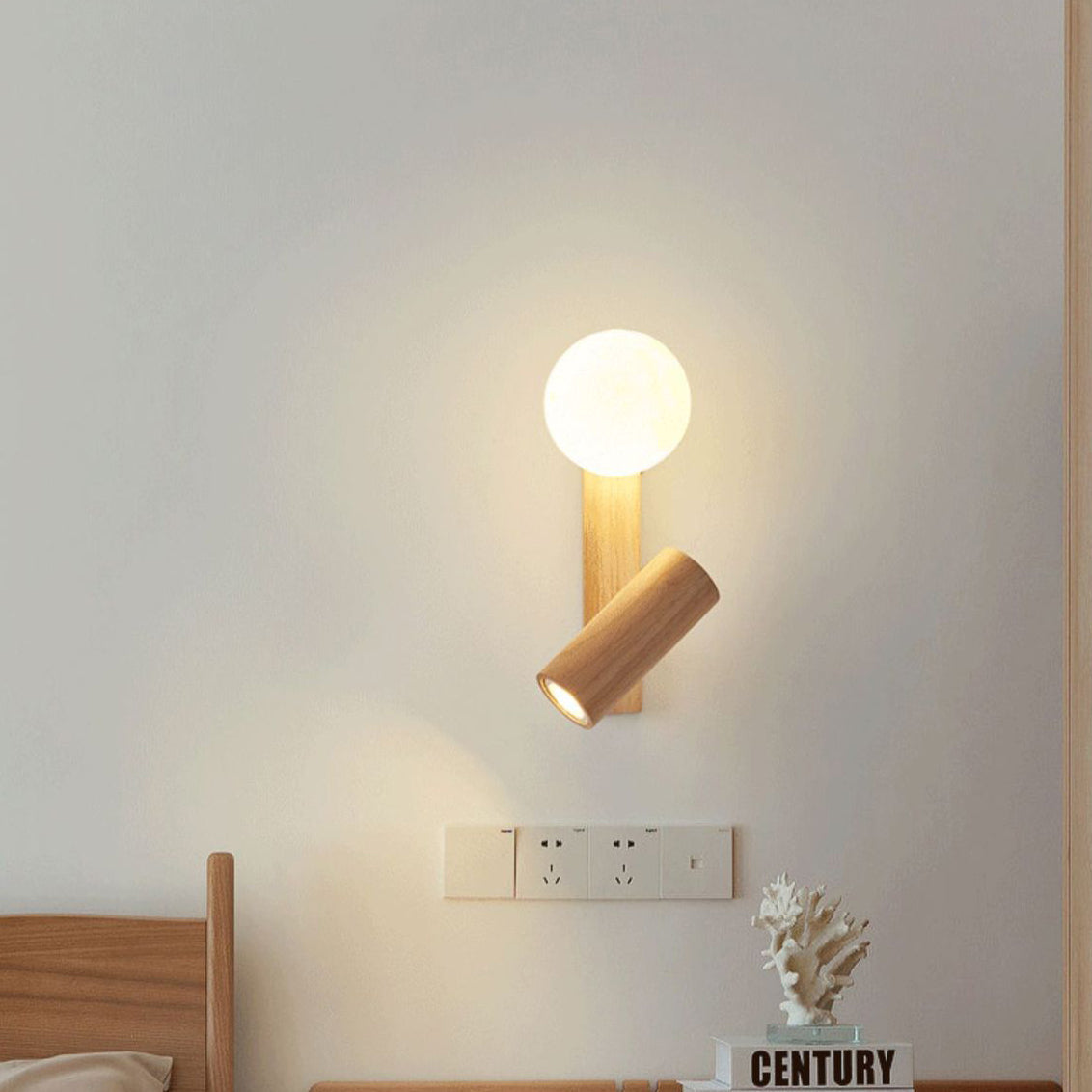 Japanese PLA Plastic Solid Wood 1-Light Wall Sconce Lamp