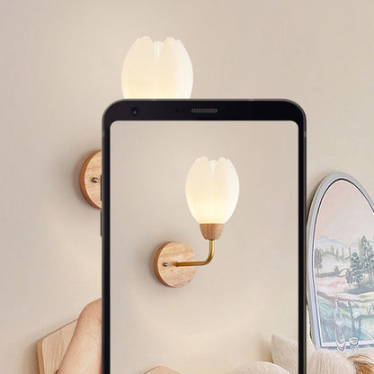 Scandinavian Round PVC Iron Wood 1-Light Wall Sconce Lamp