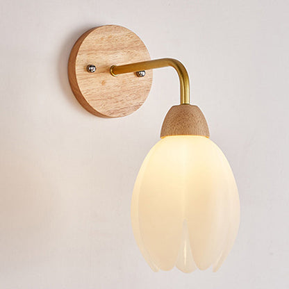 Scandinavian Round PVC Iron Wood 1-Light Wall Sconce Lamp