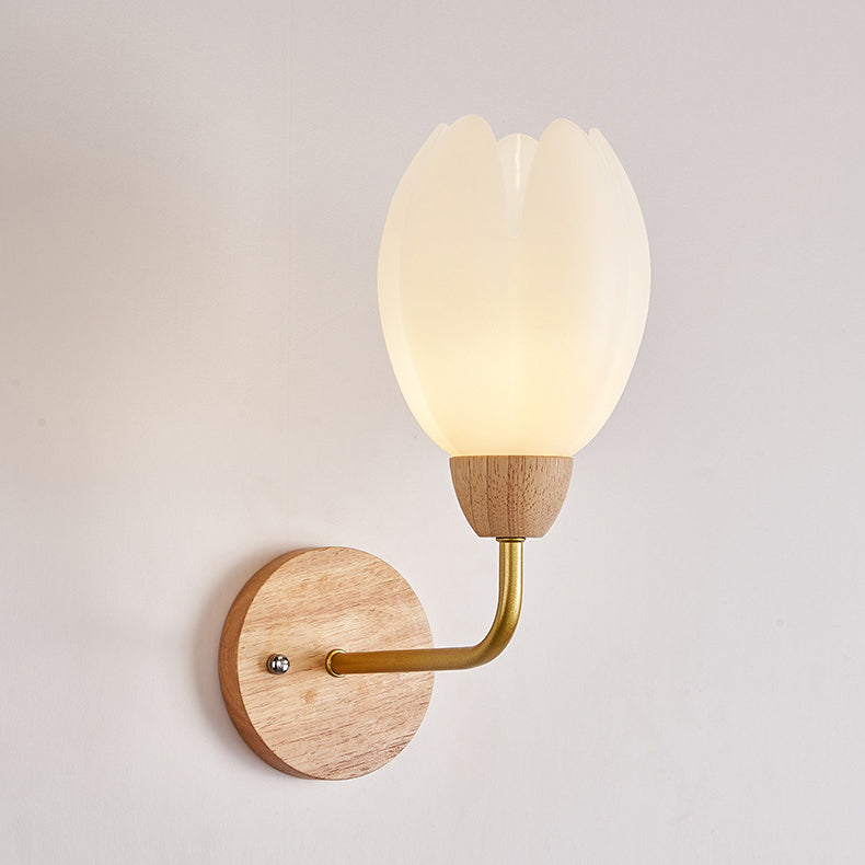 Scandinavian Round PVC Iron Wood 1-Light Wall Sconce Lamp