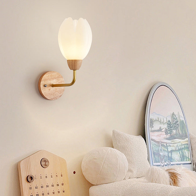 Scandinavian Round PVC Iron Wood 1-Light Wall Sconce Lamp