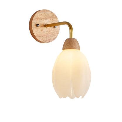 Scandinavian Round PVC Iron Wood 1-Light Wall Sconce Lamp