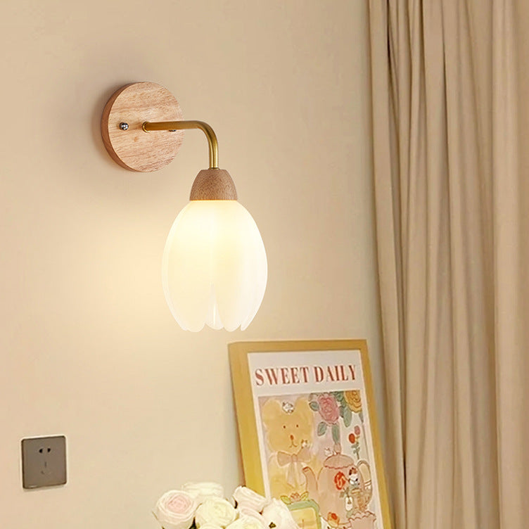 Scandinavian Round PVC Iron Wood 1-Light Wall Sconce Lamp