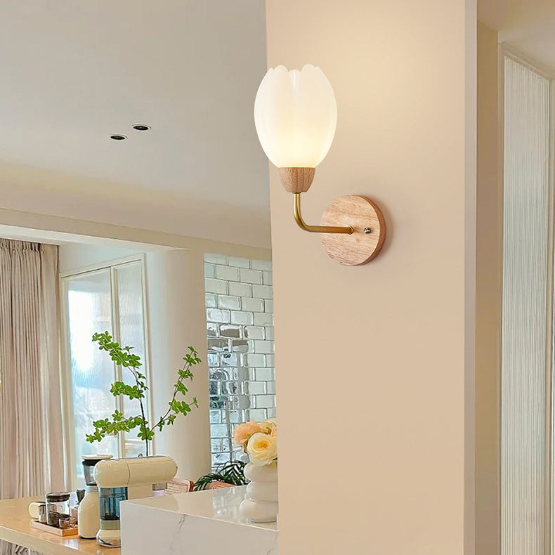 Scandinavian Round PVC Iron Wood 1-Light Wall Sconce Lamp