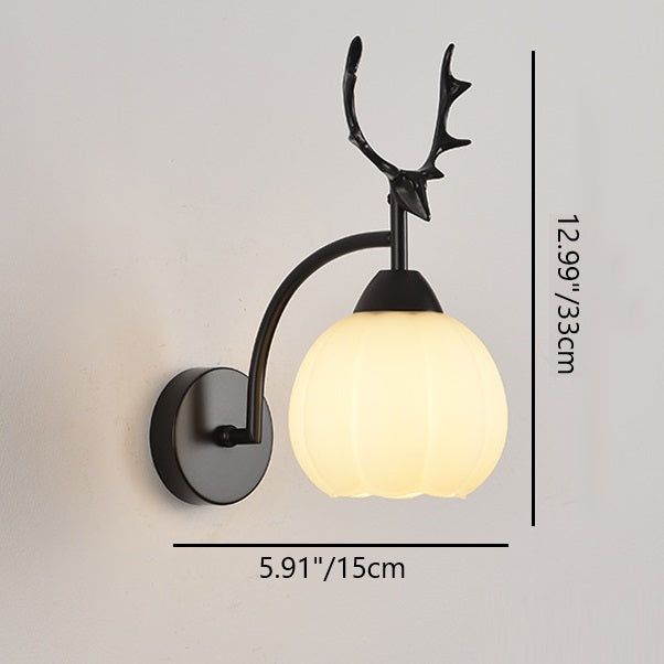 Deco Pumpkin Round Glass Iron 1-Light Wall Sconce Lamp