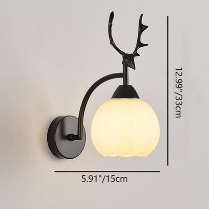 Deco Pumpkin Round Glass Iron 1-Light Wall Sconce Lamp