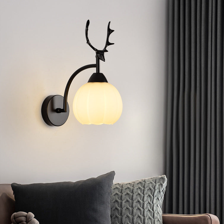Deco Pumpkin Round Glass Iron 1-Light Wall Sconce Lamp
