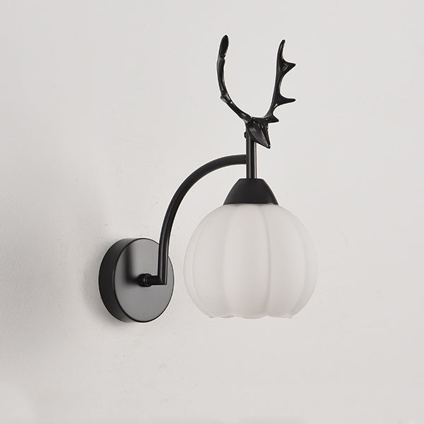 Deco Pumpkin Round Glass Iron 1-Light Wall Sconce Lamp